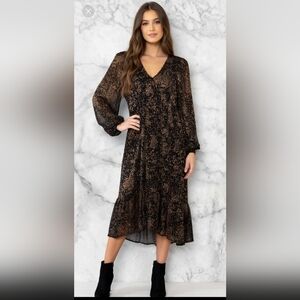 Elegant Black and Brown Floral Dress